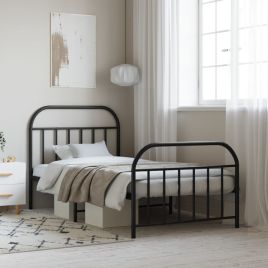 Metal Bed Frame with Headboard and Footboard Black 100x200 cm