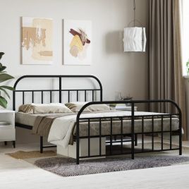 Metal Bed Frame with Headboard and Footboard Black 135x190 cm