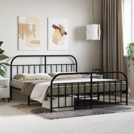 Metal Bed Frame with Headboard and Footboard Black 180x200 cm Super King