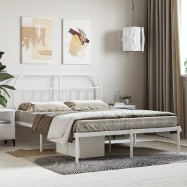 Metal Bed Frame with Headboard White 140x200 cm