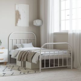 Metal Bed Frame with Headboard and Footboard White 100x190 cm