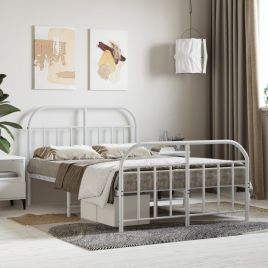 Metal Bed Frame with Headboard and Footboard White 120x200 cm