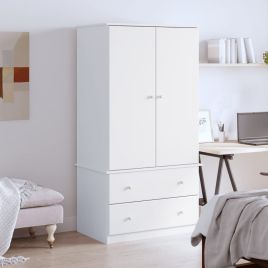 Wardrobe - AHESTON 2 Door 2 Drawer Wardrobe White 90cm