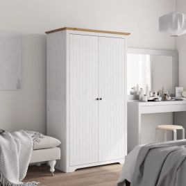 Wardrobe - BITA 2 Door Wardrobe White and Brown 99cm