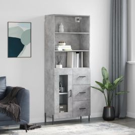 Highboard Concrete Grey 69.5x34x180 cm Engineered Wood