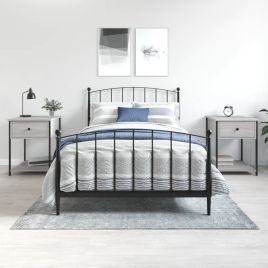 Bedside Table - HAMPTON 2 Piece Nightstand Grey Sonoma 44cm