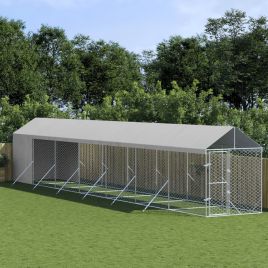 Outdoor Dog Kennel with Roof Silver 2x14x2.5 m Galvanised Steel