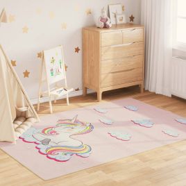 Kids Rug Pink 160x230cm Unicorn Washable Anti Slip