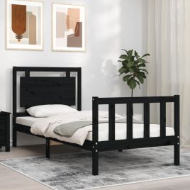 Bed Frame with Headboard Black Small Single Solid Wood