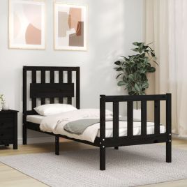 Bed Frame with Headboard Black Small Single Solid Wood