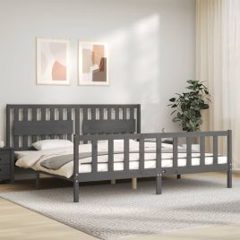 Bed Frame with Headboard Grey 200x200 cm Solid Wood