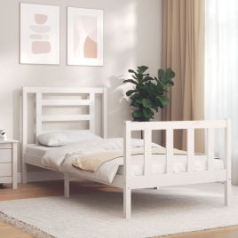 Bed Frame with Headboard White 90x200 cm Solid Wood