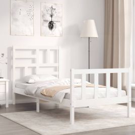 Bed Frame with Headboard White 90x200 cm Solid Wood