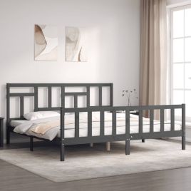 Bed Frame with Headboard Grey 200x200 cm Solid Wood