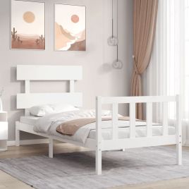 Bed Frame with Headboard White 100x200 cm Solid Wood