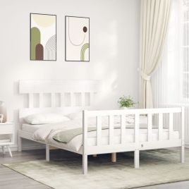 Bed Frame with Headboard White 120x200 cm Solid Wood