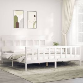 Bed Frame with Headboard White Super King Size Solid Wood