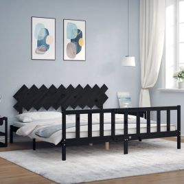 Bed Frame with Headboard Black 200x200 cm Solid Wood