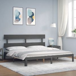 Bed Frame with Headboard Grey 200x200 cm Solid Wood