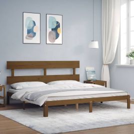 Bed Frame with Headboard Honey Brown 200x200 cm Solid Wood