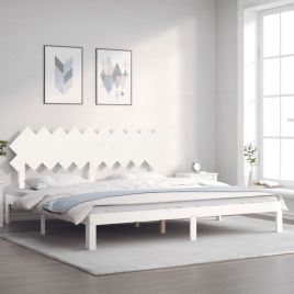 Bed Frame with Headboard White 200x200cm Solid Wood