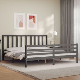 Bed Frame with Headboard Grey 200x200 cm Solid Wood