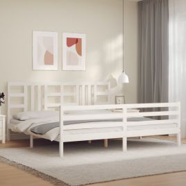 Bed Frame with Headboard White 200x200 cm Solid Wood