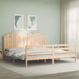 Bed Frame with Headboard 200x200 cm Solid Wood