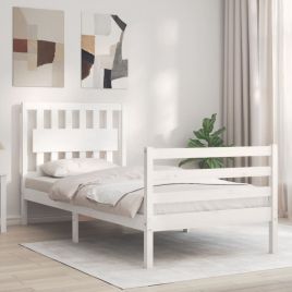 Bed Frame with Headboard White Single Solid Wood