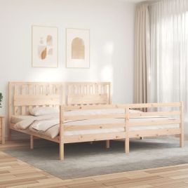 Bed Frame with Headboard 200x200 cm Solid Wood