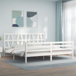 Bed Frame with Headboard White 200x200 cm Solid Wood