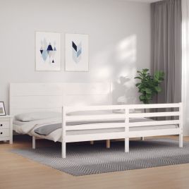 Bed Frame with Headboard White 200x200 cm Solid Wood