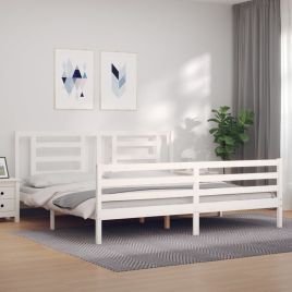 Bed Frame with Headboard White 200x200 cm Solid Wood