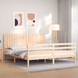 Bed Frame with Headboard Super King Size Solid Wood
