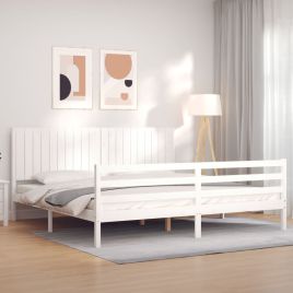 Bed Frame with Headboard White 200x200 cm Solid Wood