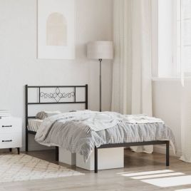 Metal Bed Frame with Headboard Black 100x200 cm