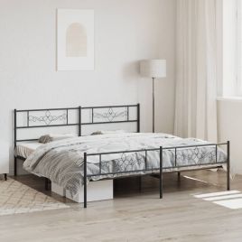 Metal Bed Frame with Headboard and Footboard Black 193x203 cm