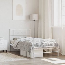 Metal Bed Frame with Headboard and Footboard White 90x200 cm