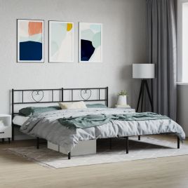 Metal Bed Frame with Headboard Black 183x213 cm