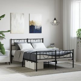 Metal Bed Frame with Headboard and Footboard Black 160x200 cm