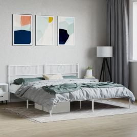 Metal Bed Frame with Headboard White 183x213 cm