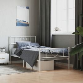 Metal Bed Frame with Headboard and Footboard White 75x190 cm Small Single