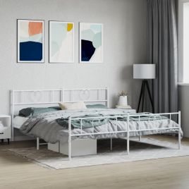 Metal Bed Frame with Headboard and Footboard White 183x213 cm