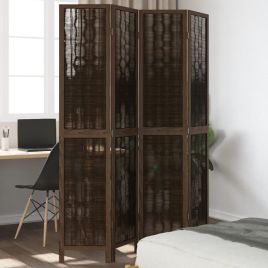 Room Divider 4 Panels Dark Brown Solid Wood Paulownia - vid-358659