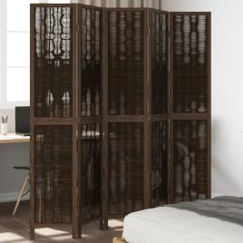 Room Divider 5 Panels Dark Brown Solid Wood Paulownia - vid-358663