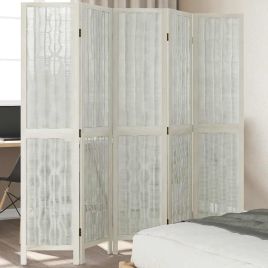 Room Divider 5 Panels White Solid Wood Paulownia - vid-358678