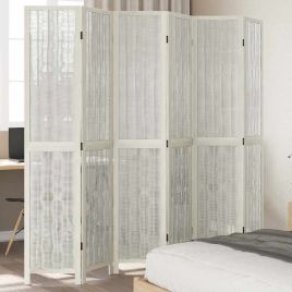 Room Divider 6 Panels White Solid Wood Paulownia - vid-358683