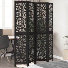 Room Divider 4 Panels Black Solid Wood Paulownia - vid-358755