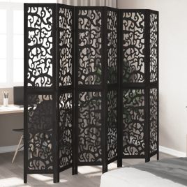 Room Divider 6 Panels Black Solid Wood Paulownia - vid-358764