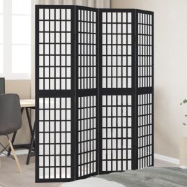 Room Divider 4 Panels Black Solid Wood Paulownia - vid-358770
